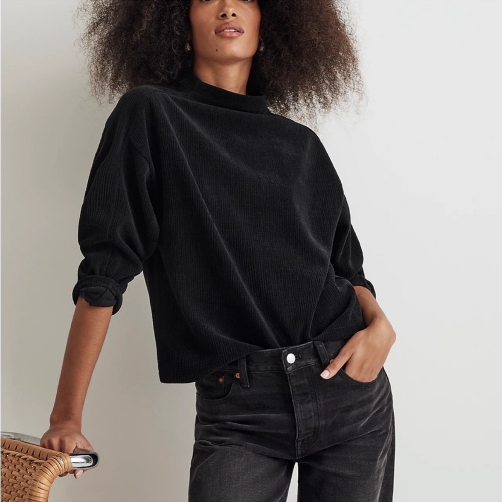 Madewell Black Ribbed Mock Neck Top